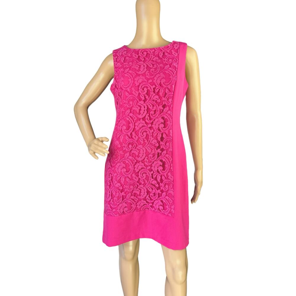Studio One New York Pink Lace Sheath Dress – Sleeveless Boat Neck, Size 6